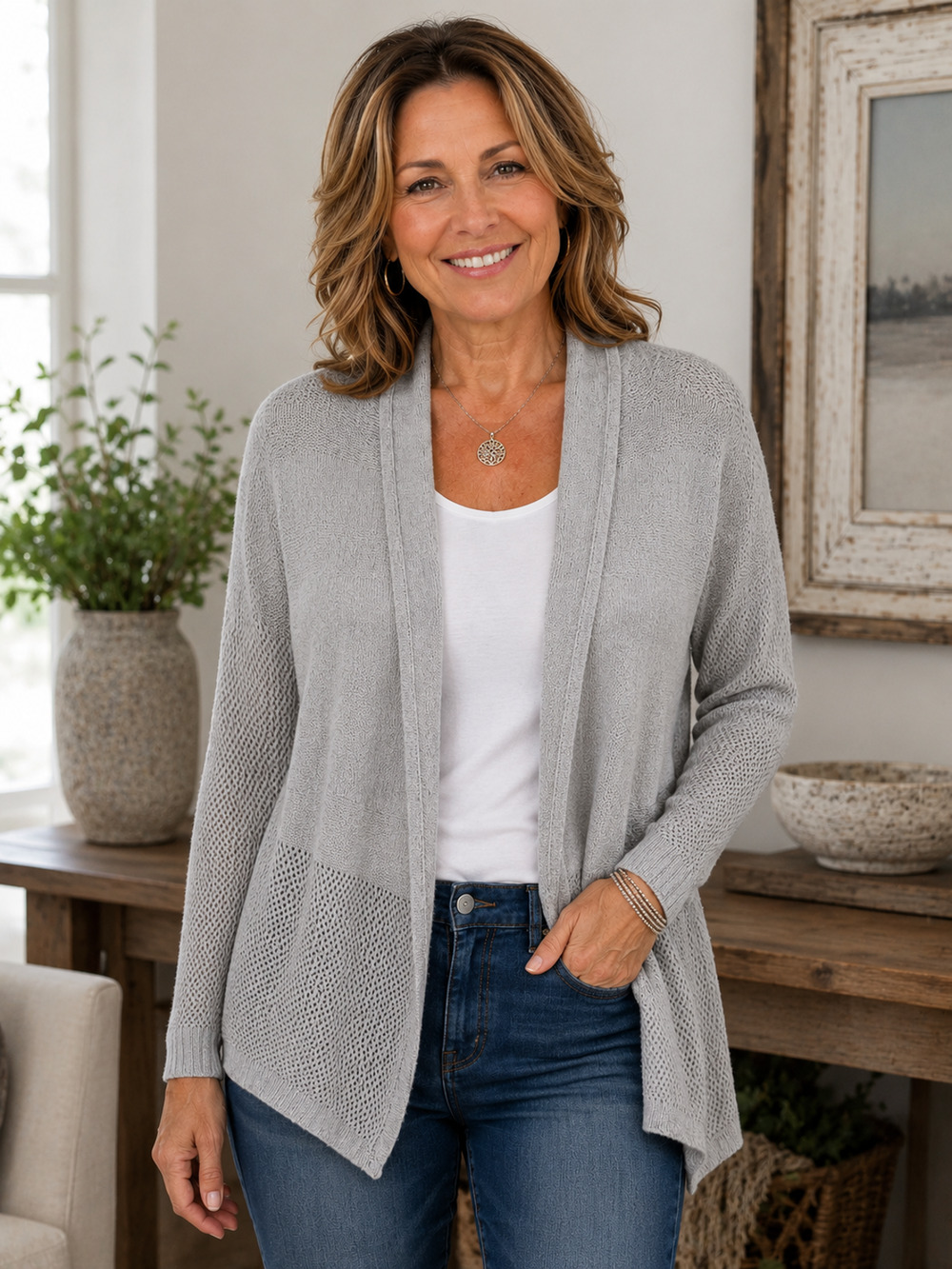 Y2K Joan Vass Women's Cardigan Sweater Size L Long Sleeve Open Gray
